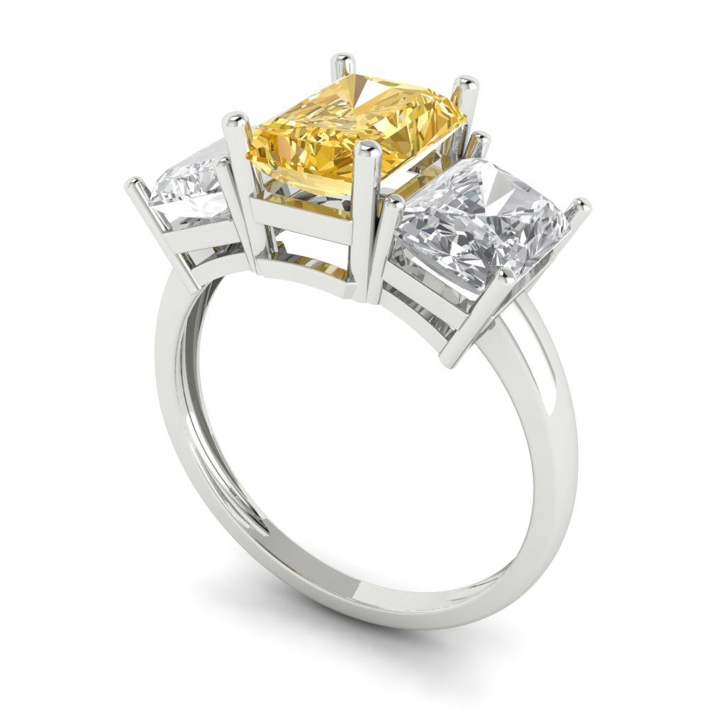 4 cttw Zirconia Simulated Yellow Diamond Three-Stone Engagement Ring - Solid Gold (VVS1, Emerald Cut,8x6mm)