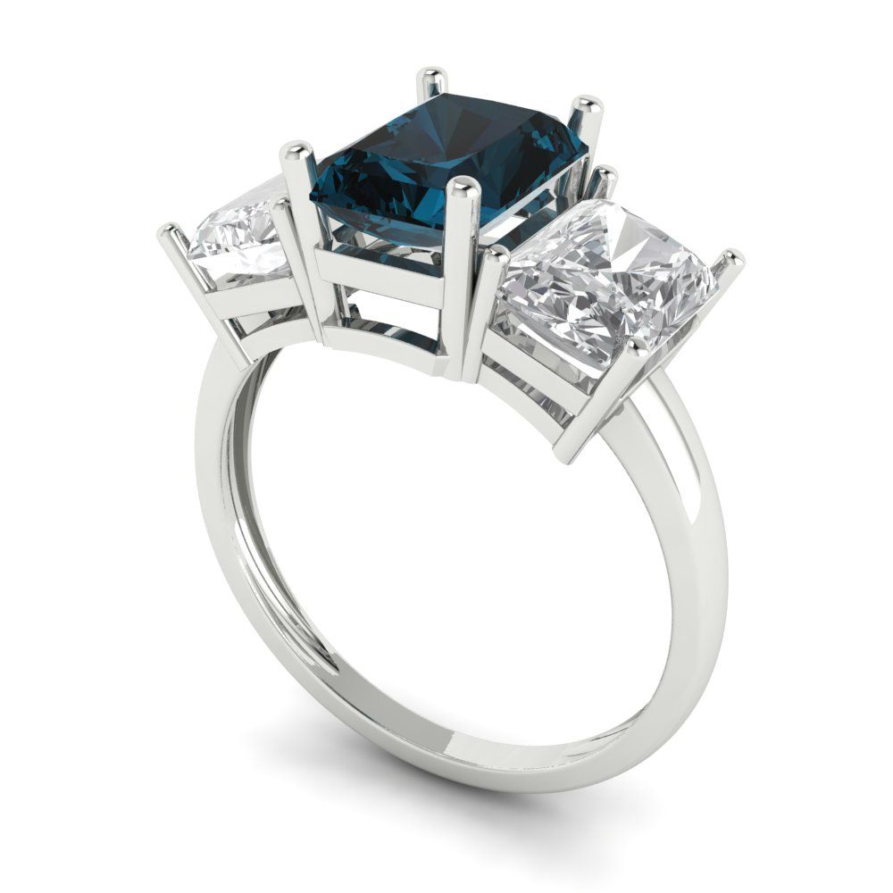 4 cttw Natural London Blue Topaz Three-Stone Engagement Ring - Solid Gold (Emerald Cut,8x6mm)