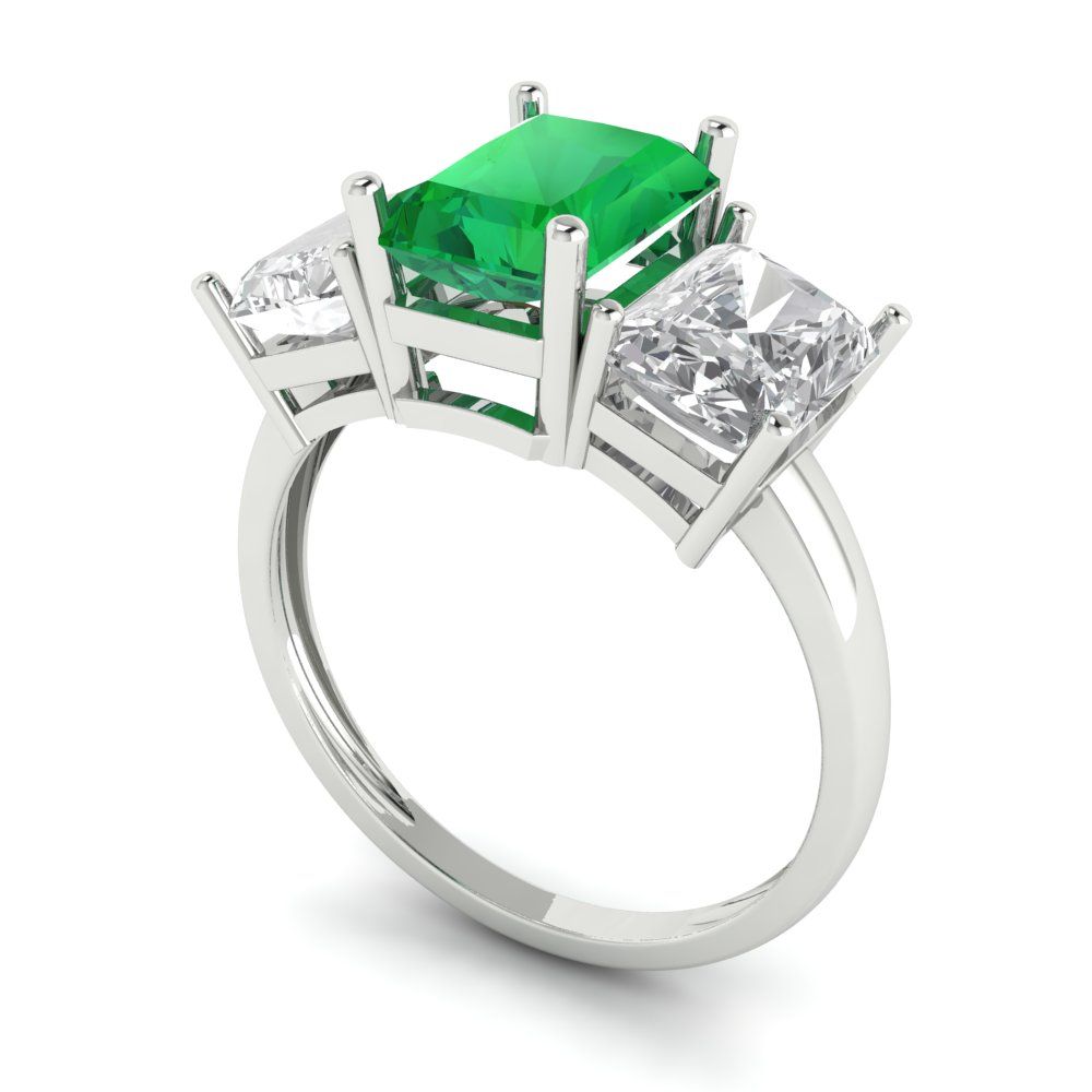 4 cttw Simulated Emerald Three-Stone Engagement Ring - Solid Gold (Emerald Cut,8x6mm)