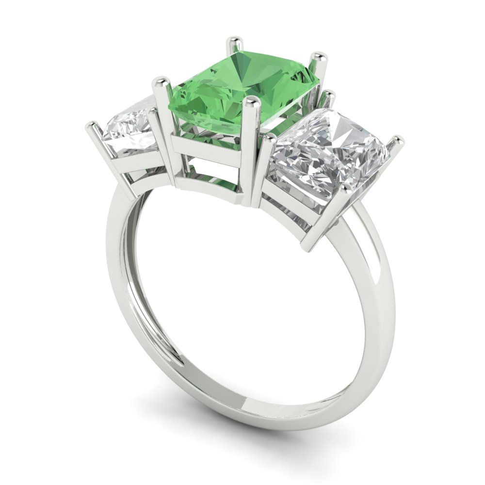 4 cttw Zirconia Simulated Green Diamond Three-Stone Engagement Ring - Solid Gold (VVS1, Emerald Cut,8x6mm)