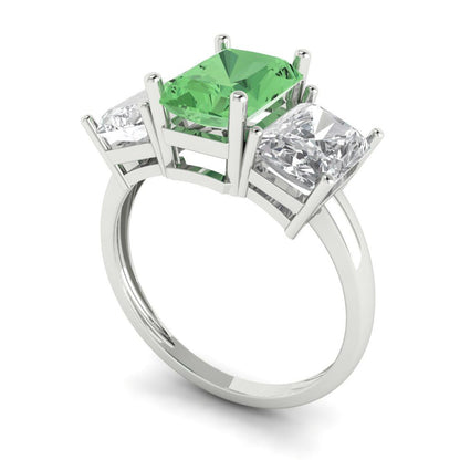 4 cttw Zirconia Simulated Green Diamond Three-Stone Engagement Ring - Solid Gold (VVS1, Emerald Cut,8x6mm)