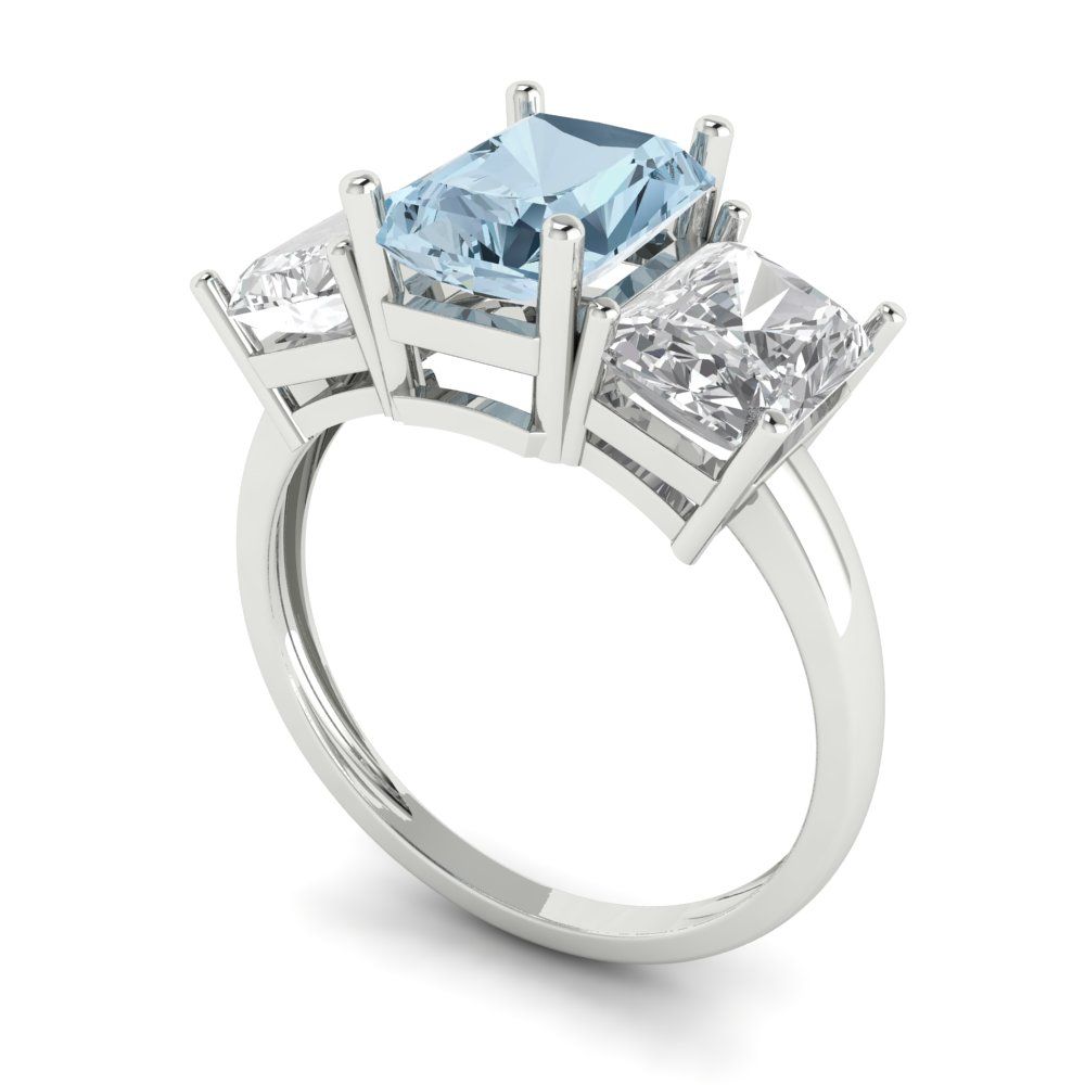 4 cttw Natural Swiss Blue Topaz Three-Stone Engagement Ring - Solid Gold (Emerald Cut,8x6mm)