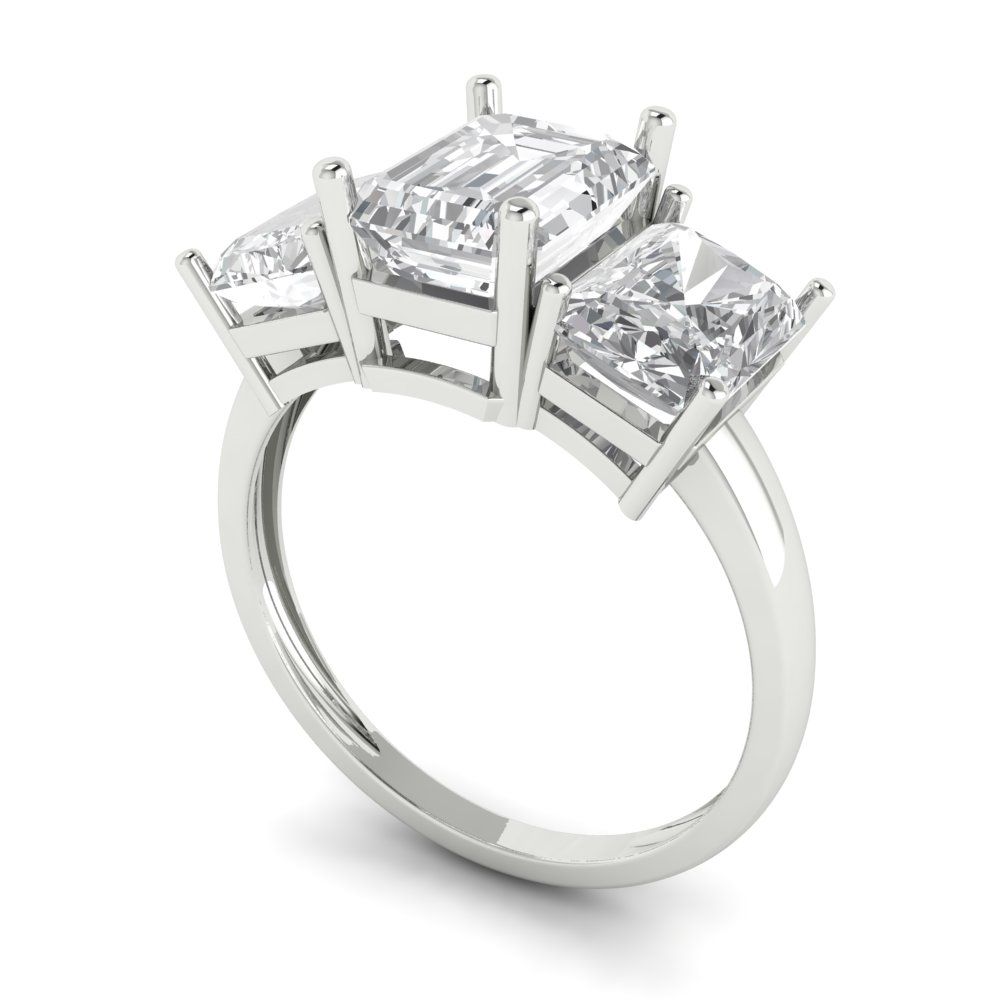 4 cttw White Sapphire Three-Stone Engagement Ring - Solid Gold (Emerald Cut,8x6mm)