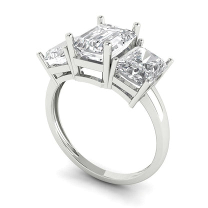 4 cttw White Sapphire Three-Stone Engagement Ring - Solid Gold (Emerald Cut,8x6mm)