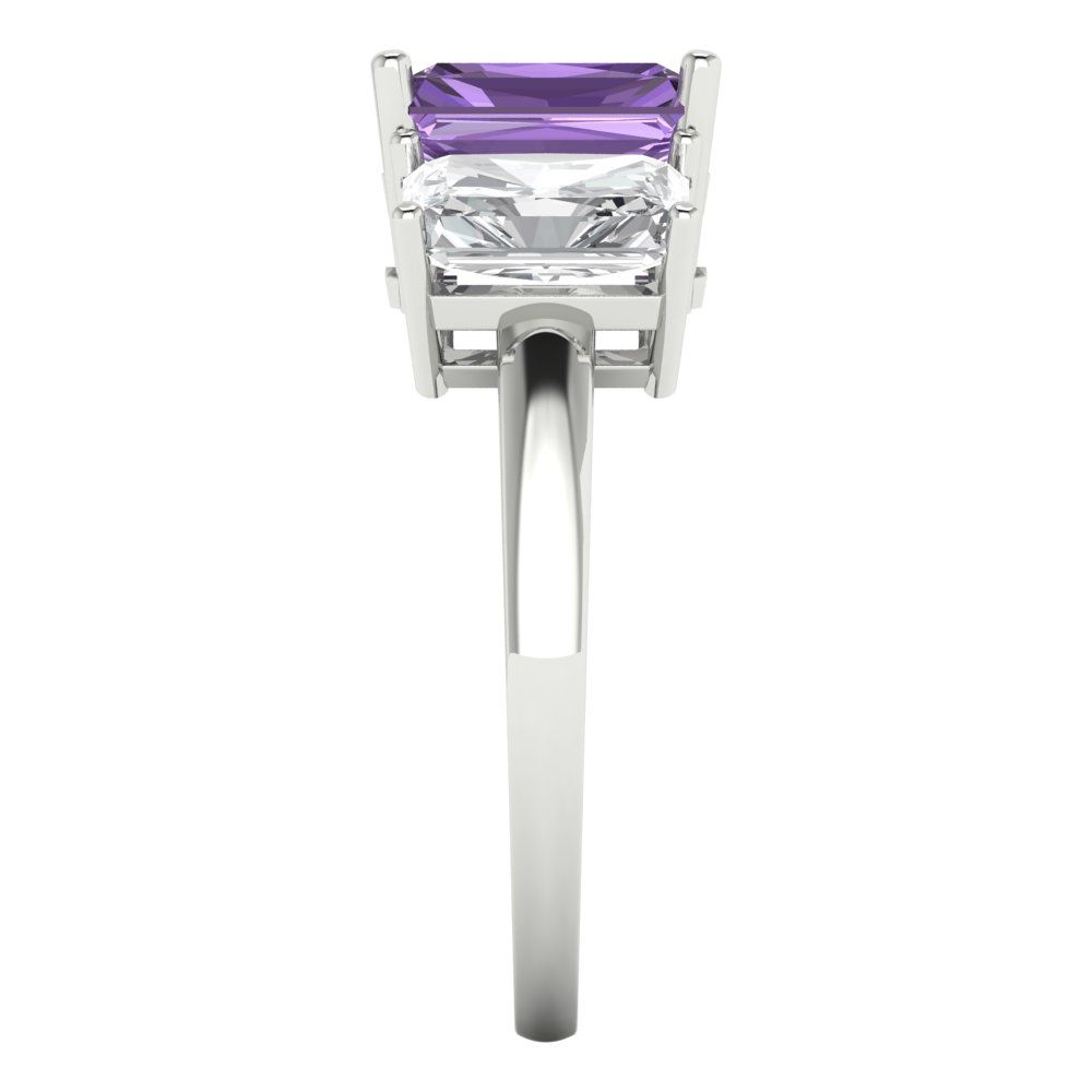 4 cttw Simulated Alexandrite Three-Stone Engagement Ring - Solid Gold (Emerald Cut,8x6mm)