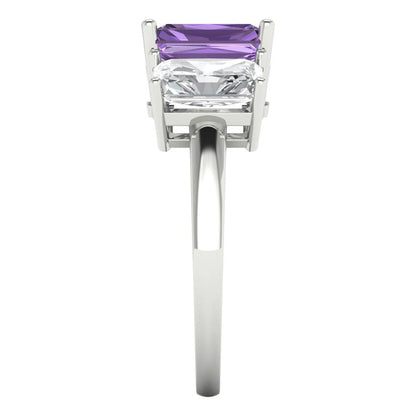 4 cttw Simulated Alexandrite Three-Stone Engagement Ring - Solid Gold (Emerald Cut,8x6mm)