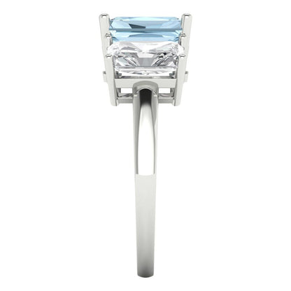 4 cttw Natural Aquamarine Three-Stone Engagement Ring - Solid Gold (Emerald Cut,8x6mm)
