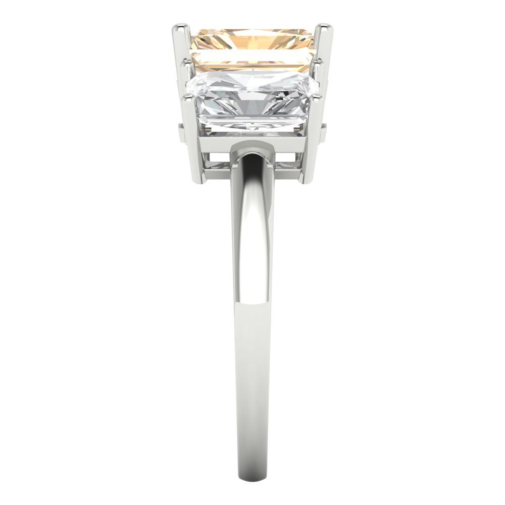 4 cttw Natural Morganite Three-Stone Engagement Ring - Solid Gold (Emerald Cut,8x6mm)