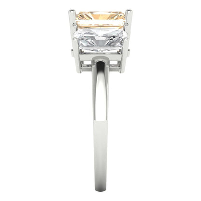 4 cttw Natural Morganite Three-Stone Engagement Ring - Solid Gold (Emerald Cut,8x6mm)