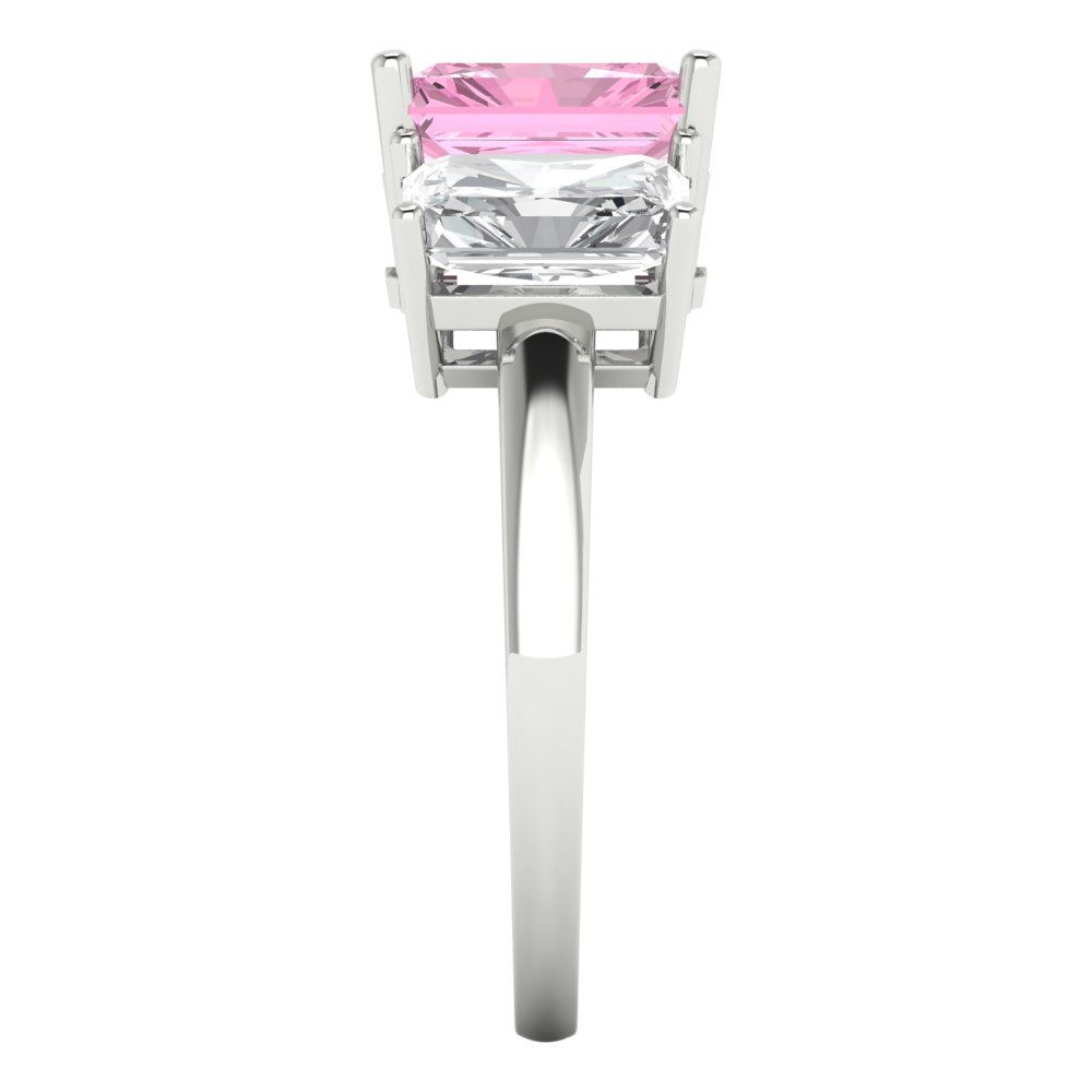 4 cttw Zirconia Simulated Pink Diamond Three-Stone Engagement Ring - Solid Gold (VVS1, Emerald Cut,8x6mm)