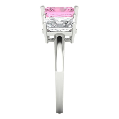 4 cttw Zirconia Simulated Pink Diamond Three-Stone Engagement Ring - Solid Gold (VVS1, Emerald Cut,8x6mm)