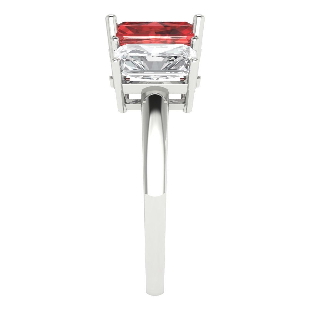 4 cttw Natural Garnet Three-Stone Engagement Ring - Solid Gold (Emerald Cut,8x6mm)
