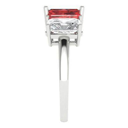 4 cttw Natural Garnet Three-Stone Engagement Ring - Solid Gold (Emerald Cut,8x6mm)