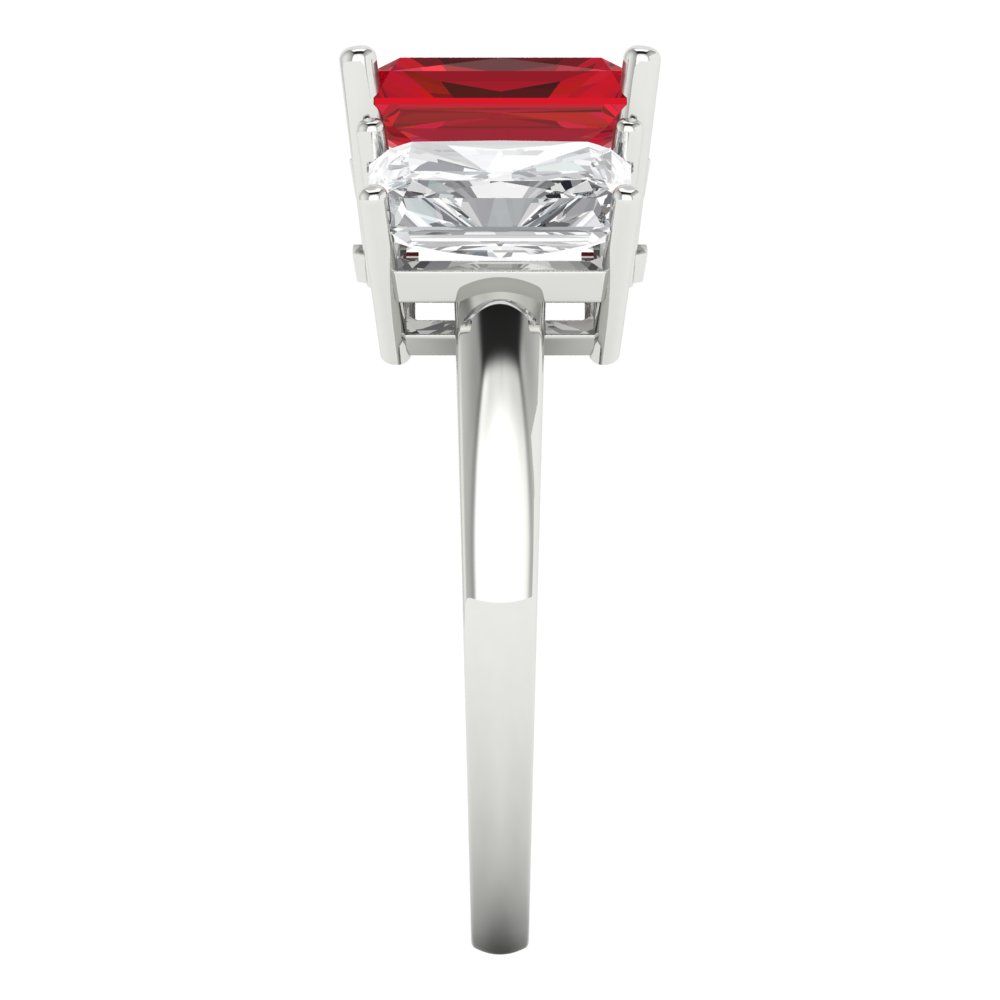 4 cttw Simulated Pink Tourmaline Three-Stone Engagement Ring - Solid Gold (Emerald Cut,8x6mm)