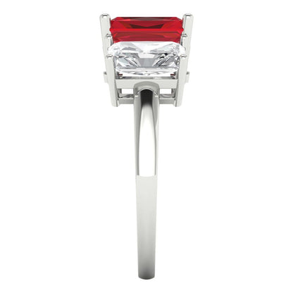 4 cttw Simulated Pink Tourmaline Three-Stone Engagement Ring - Solid Gold (Emerald Cut,8x6mm)