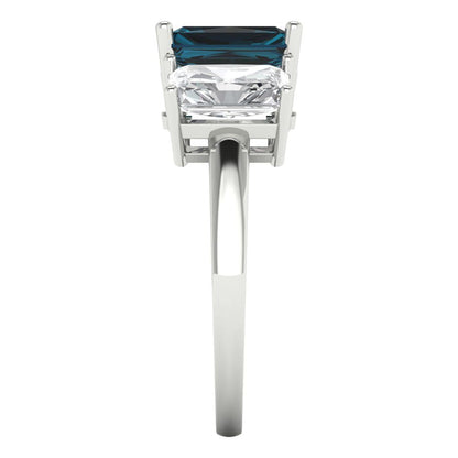 4 cttw Natural London Blue Topaz Three-Stone Engagement Ring - Solid Gold (Emerald Cut,8x6mm)