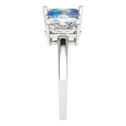4 cttw Blue Moissanite Three-Stone Engagement Ring - Solid Gold (Emerald Cut,8x6mm)