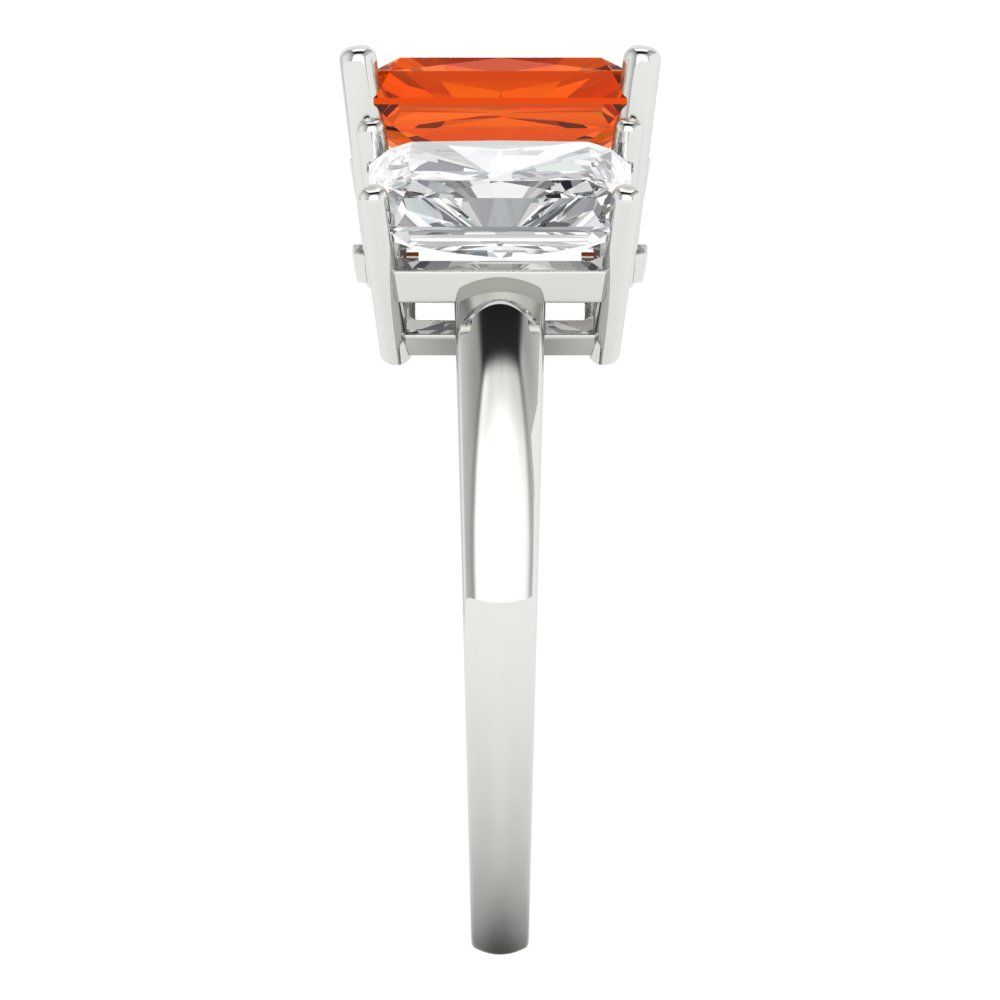 4 cttw Zirconia Simulated Red Diamond Three-Stone Engagement Ring - Solid Gold (VVS1, Emerald Cut,8x6mm)