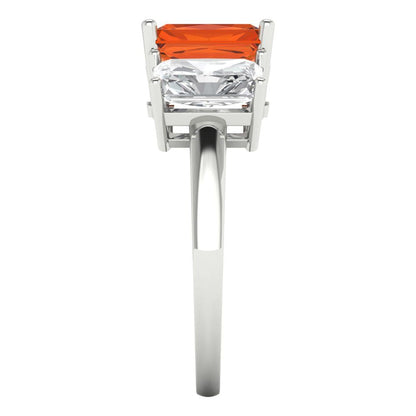 4 cttw Zirconia Simulated Red Diamond Three-Stone Engagement Ring - Solid Gold (VVS1, Emerald Cut,8x6mm)