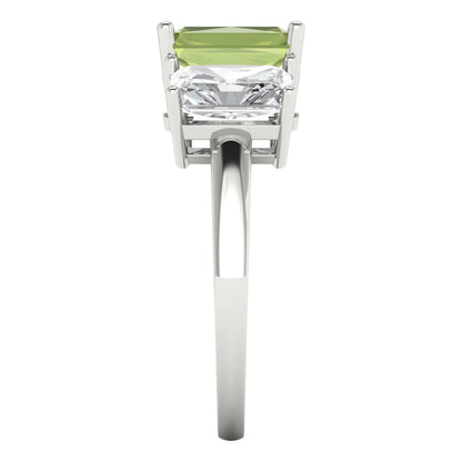 4 cttw Natural Peridot Three-Stone Engagement Ring - Solid Gold (Emerald Cut,8x6mm)