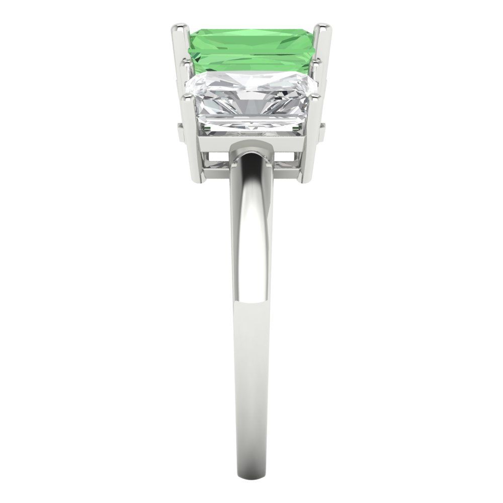 4 cttw Zirconia Simulated Green Diamond Three-Stone Engagement Ring - Solid Gold (VVS1, Emerald Cut,8x6mm)
