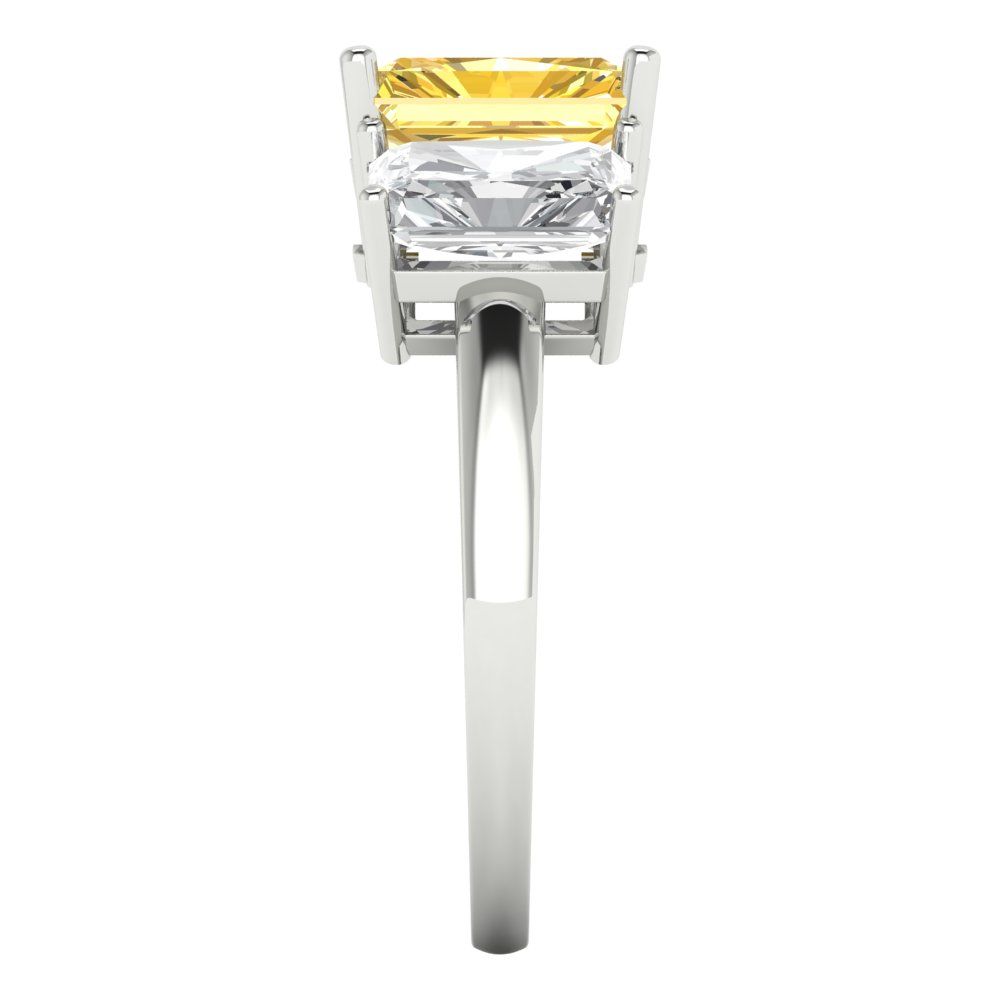 4 cttw Zirconia Simulated Yellow Diamond Three-Stone Engagement Ring - Solid Gold (VVS1, Emerald Cut,8x6mm)
