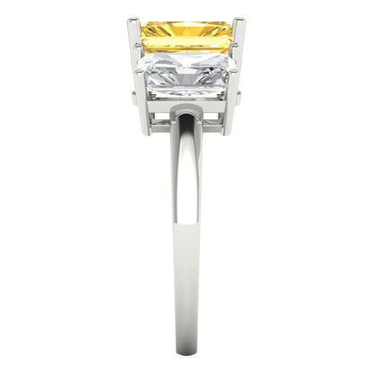 4 cttw Zirconia Simulated Yellow Diamond Three-Stone Engagement Ring - Solid Gold (VVS1, Emerald Cut,8x6mm)