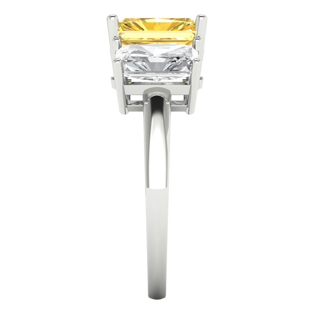 4 cttw Natural Citrine Three-Stone Engagement Ring - Solid Gold (Emerald Cut,8x6mm)