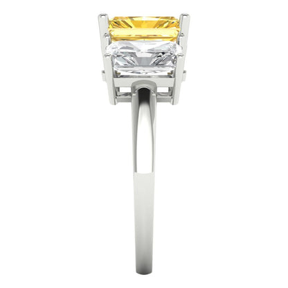 4 cttw Natural Citrine Three-Stone Engagement Ring - Solid Gold (Emerald Cut,8x6mm)