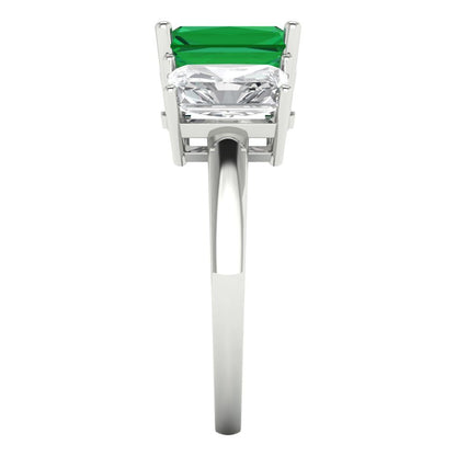 4 cttw Simulated Emerald Three-Stone Engagement Ring - Solid Gold (Emerald Cut,8x6mm)