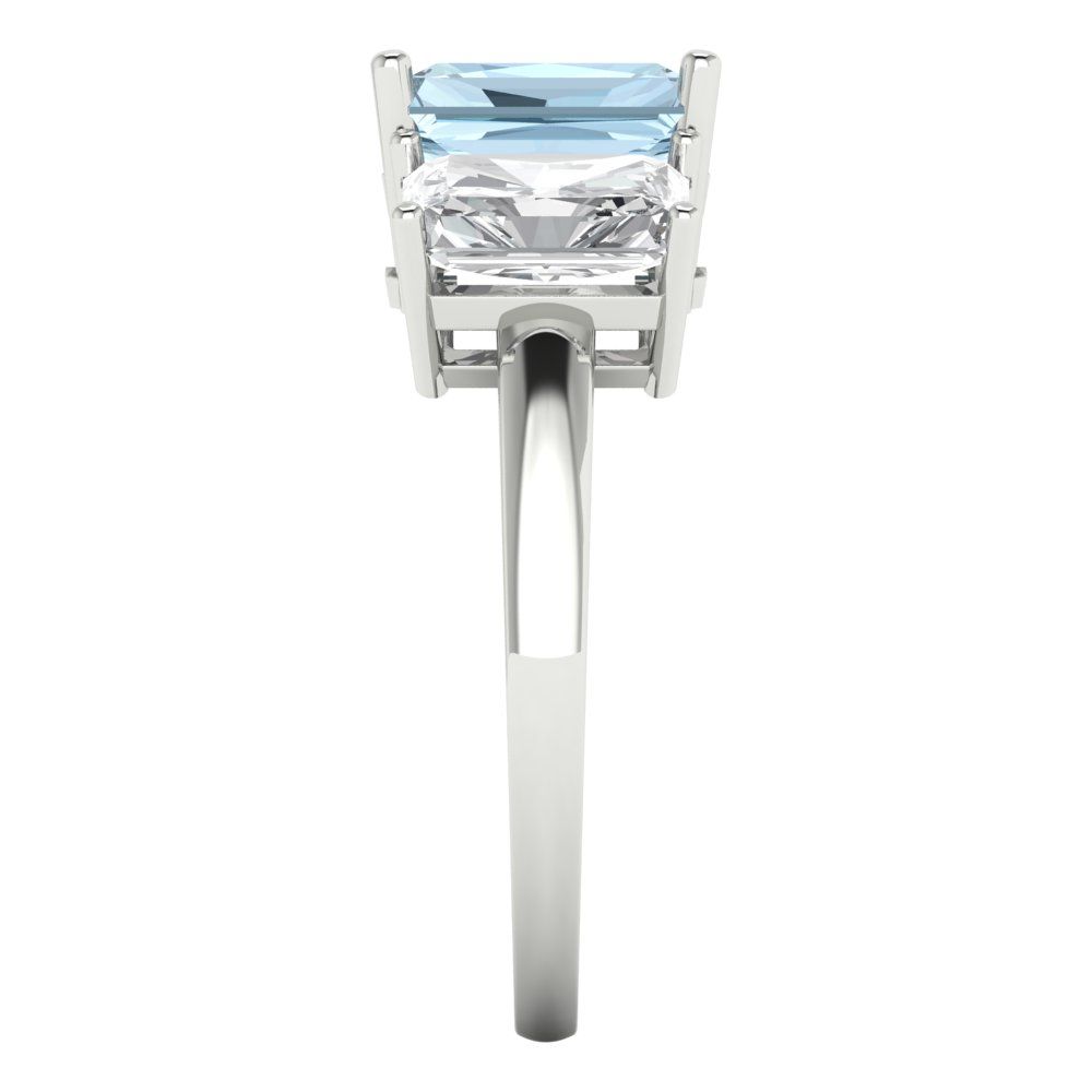 4 cttw Natural Sky Blue Topaz Three-Stone Engagement Ring - Solid Gold (Emerald Cut,8x6mm)