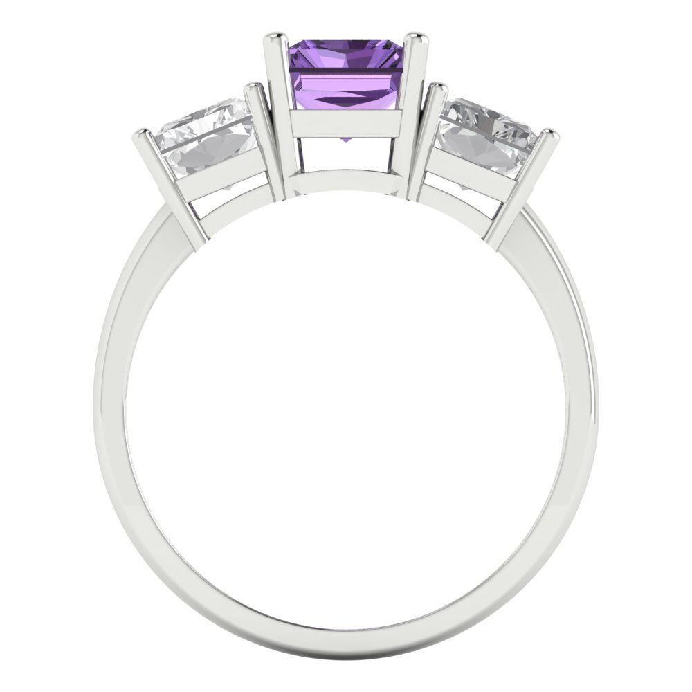 4 cttw Simulated Alexandrite Three-Stone Engagement Ring - Solid Gold (Emerald Cut,8x6mm)