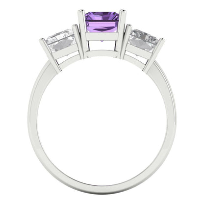 4 cttw Simulated Alexandrite Three-Stone Engagement Ring - Solid Gold (Emerald Cut,8x6mm)