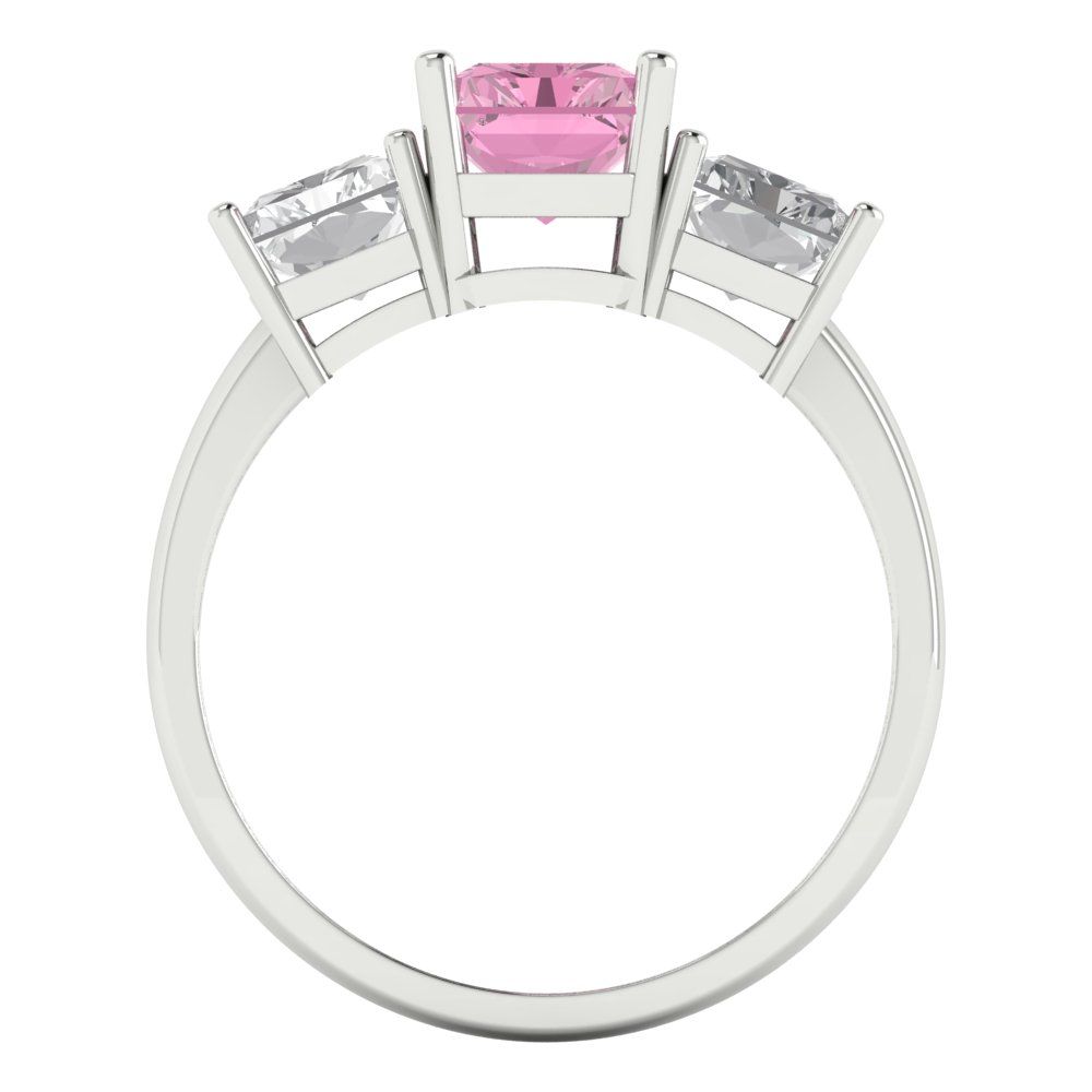 4 cttw Zirconia Simulated Pink Diamond Three-Stone Engagement Ring - Solid Gold (VVS1, Emerald Cut,8x6mm)