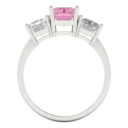 4 cttw Zirconia Simulated Pink Diamond Three-Stone Engagement Ring - Solid Gold (VVS1, Emerald Cut,8x6mm)