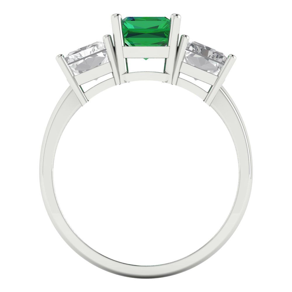 4 cttw Simulated Emerald Three-Stone Engagement Ring - Solid Gold (Emerald Cut,8x6mm)