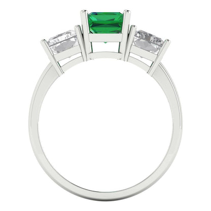 4 cttw Simulated Emerald Three-Stone Engagement Ring - Solid Gold (Emerald Cut,8x6mm)