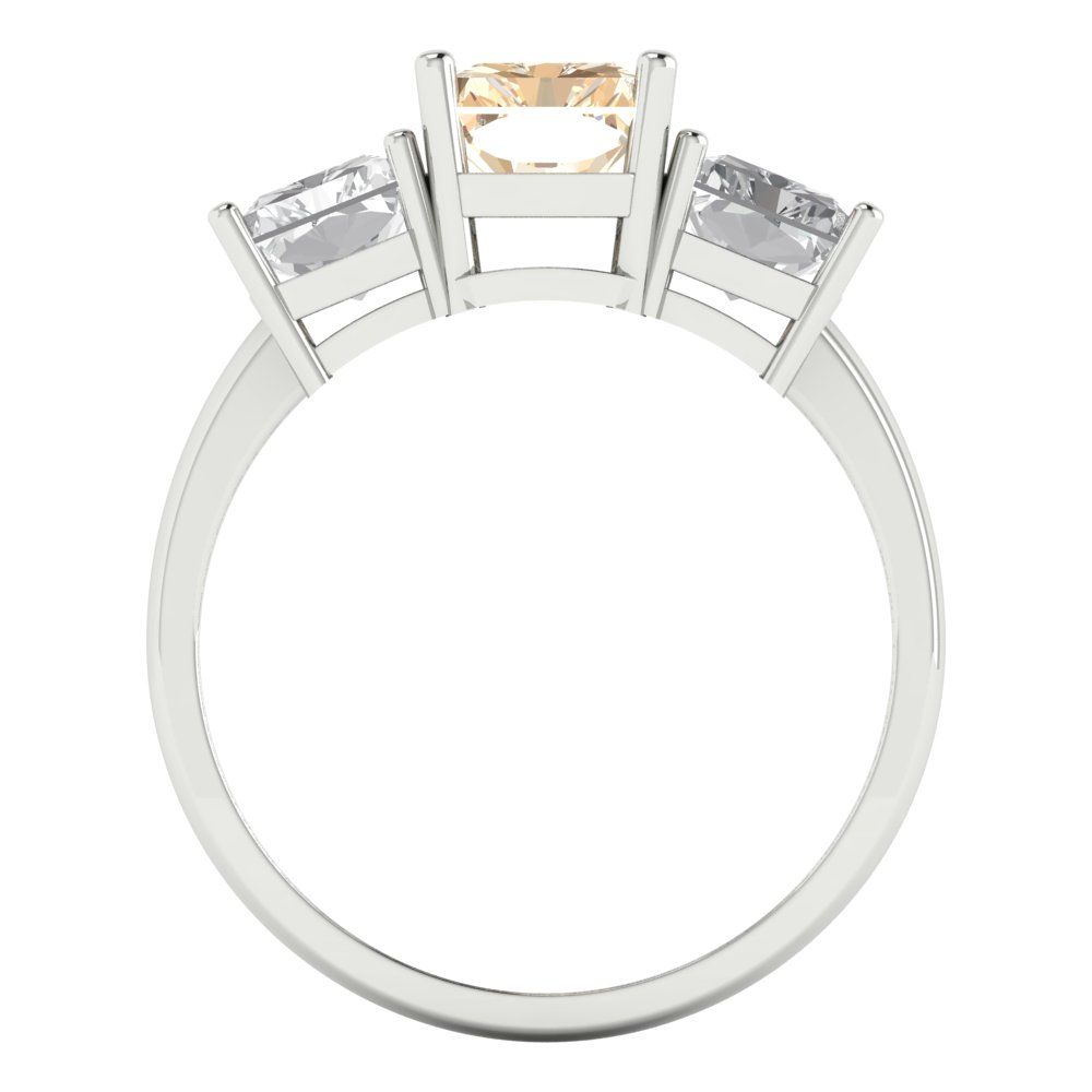 4 cttw Natural Morganite Three-Stone Engagement Ring - Solid Gold (Emerald Cut,8x6mm)