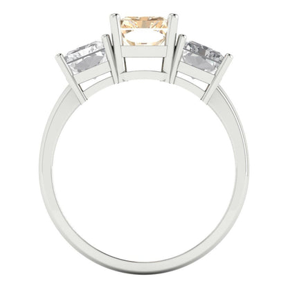 4 cttw Natural Morganite Three-Stone Engagement Ring - Solid Gold (Emerald Cut,8x6mm)