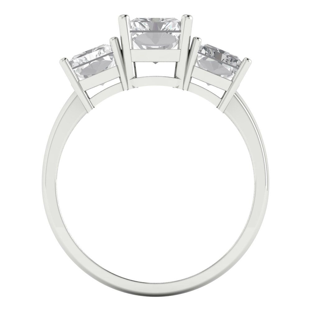4 cttw White Sapphire Three-Stone Engagement Ring - Solid Gold (Emerald Cut,8x6mm)