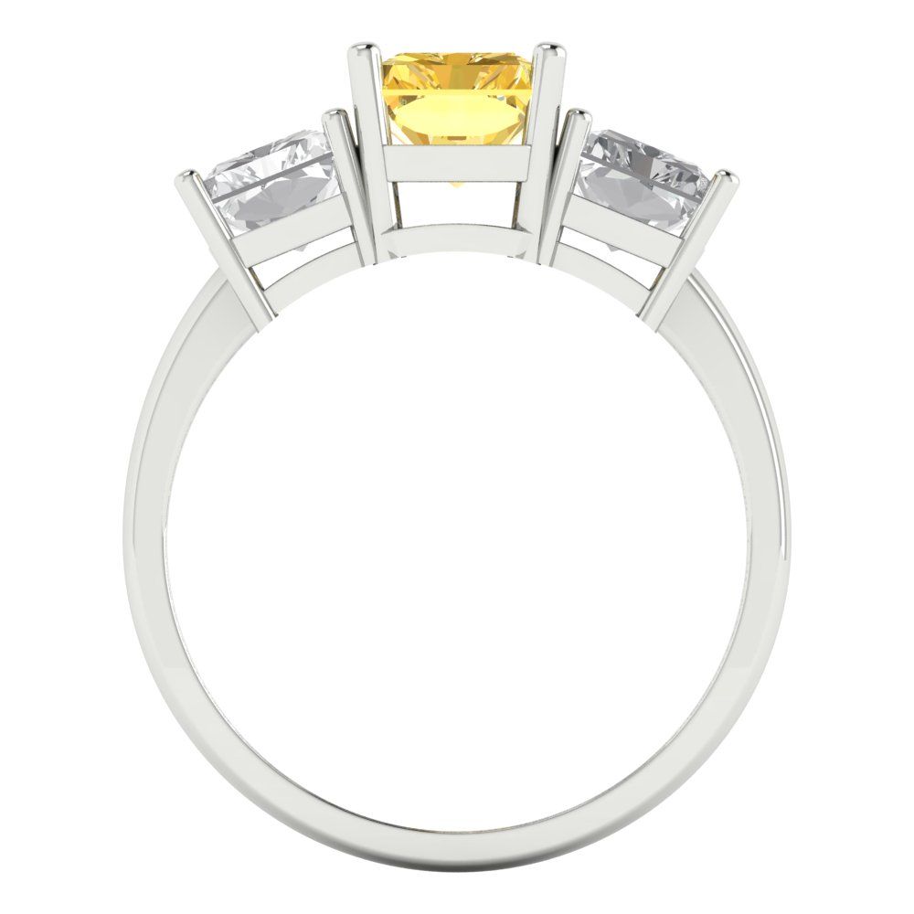 4 cttw Zirconia Simulated Yellow Diamond Three-Stone Engagement Ring - Solid Gold (VVS1, Emerald Cut,8x6mm)