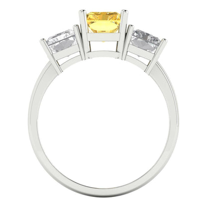 4 cttw Zirconia Simulated Yellow Diamond Three-Stone Engagement Ring - Solid Gold (VVS1, Emerald Cut,8x6mm)