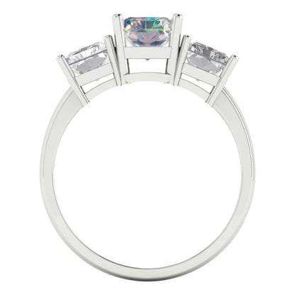 4 cttw Blue Moissanite Three-Stone Engagement Ring - Solid Gold (Emerald Cut,8x6mm)