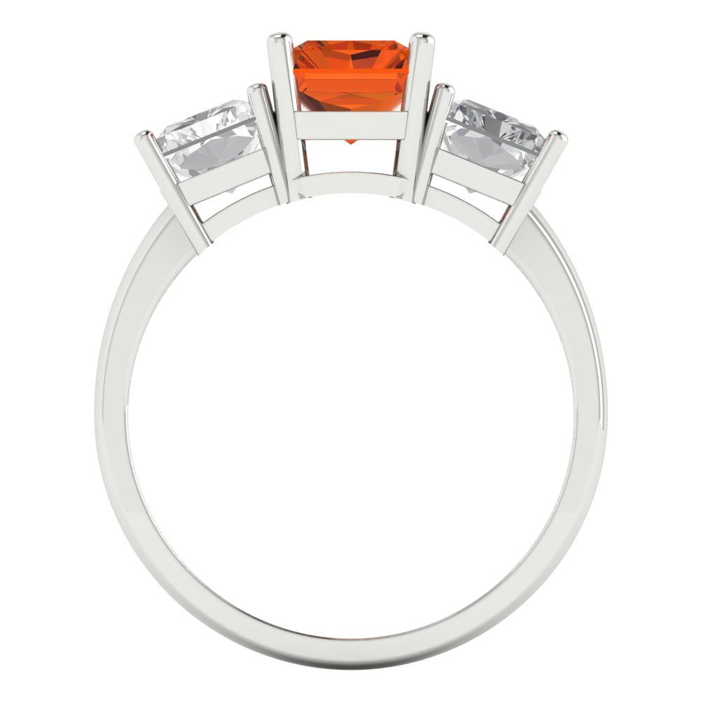 4 cttw Simulated Pink Tourmaline Three-Stone Engagement Ring - Solid Gold (Emerald Cut,8x6mm)