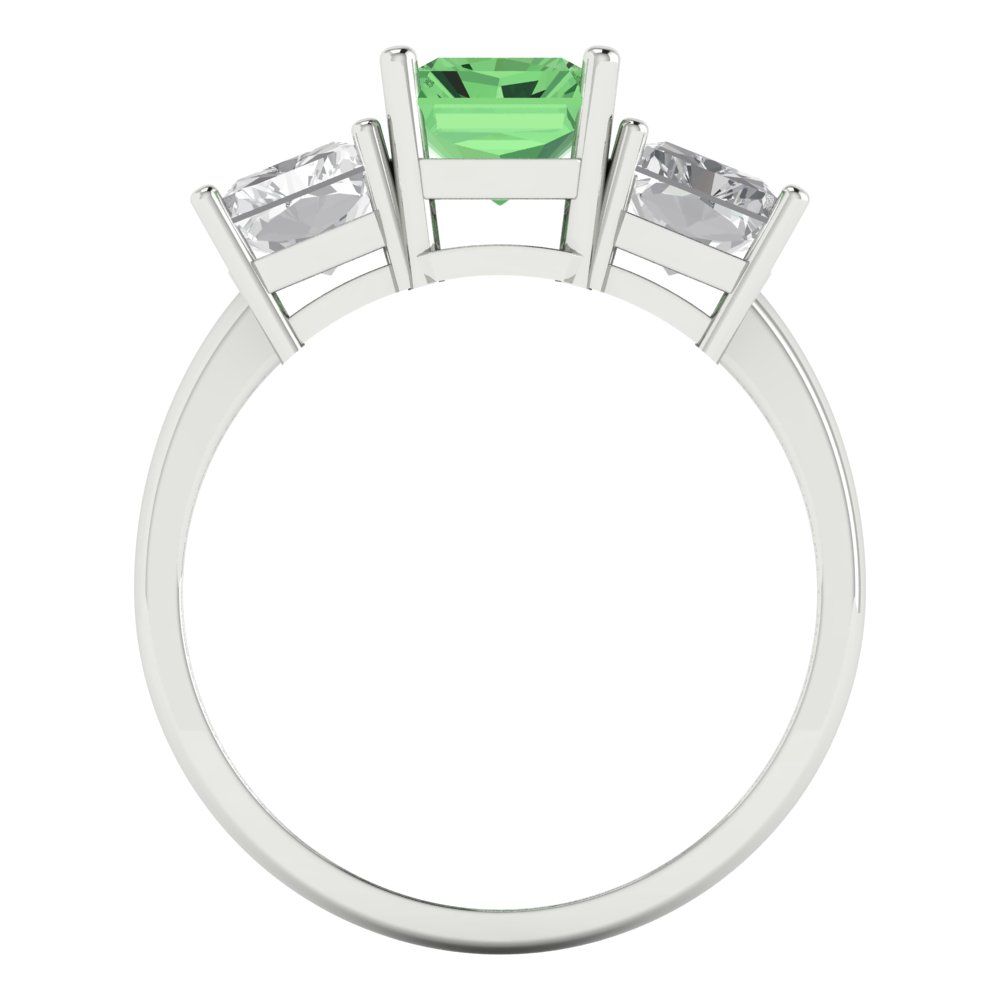4 cttw Zirconia Simulated Green Diamond Three-Stone Engagement Ring - Solid Gold (VVS1, Emerald Cut,8x6mm)