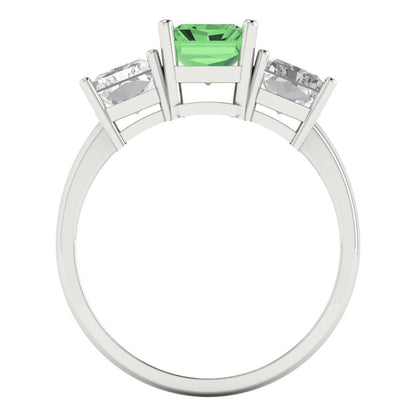 4 cttw Zirconia Simulated Green Diamond Three-Stone Engagement Ring - Solid Gold (VVS1, Emerald Cut,8x6mm)