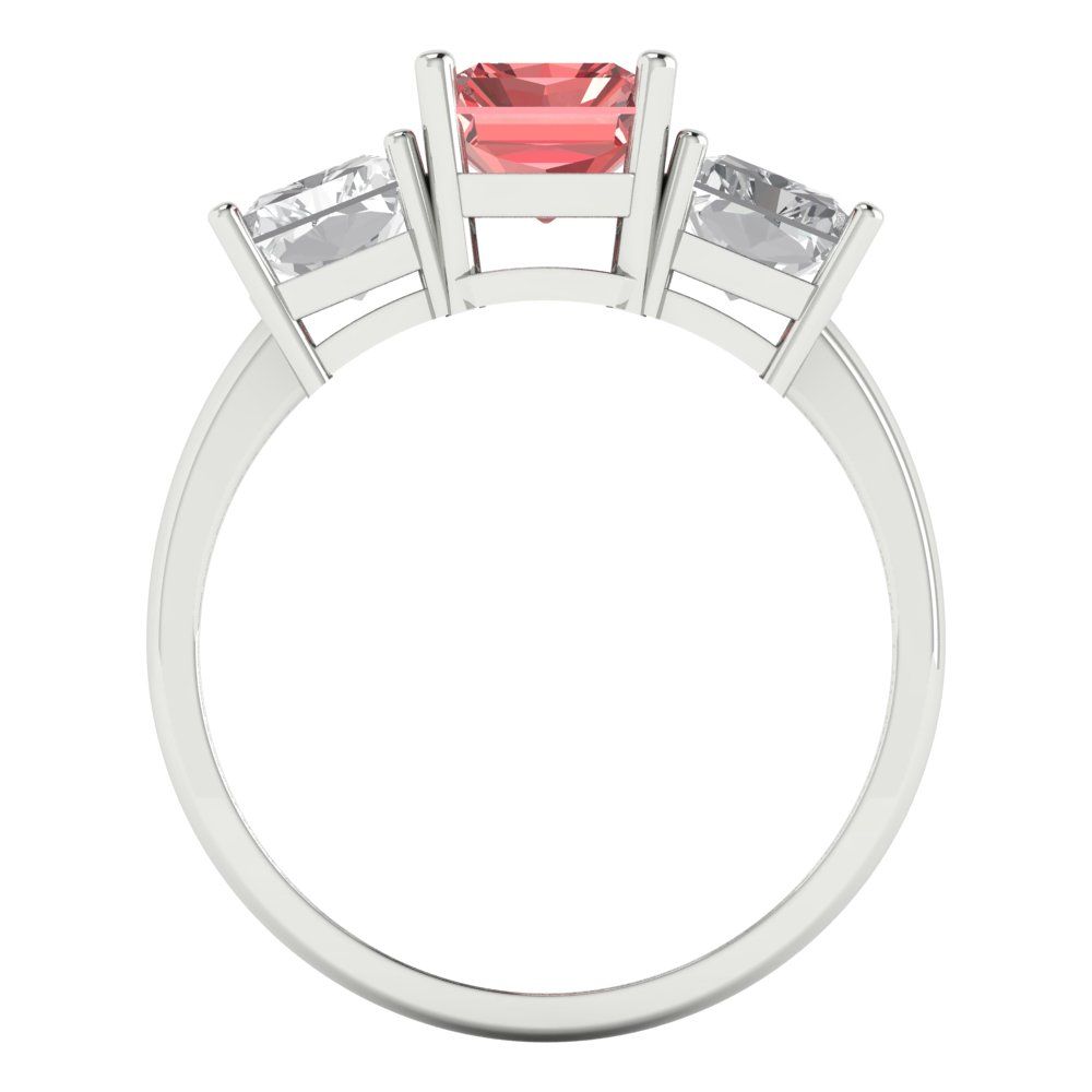 4 cttw Natural Garnet Three-Stone Engagement Ring - Solid Gold (Emerald Cut,8x6mm)