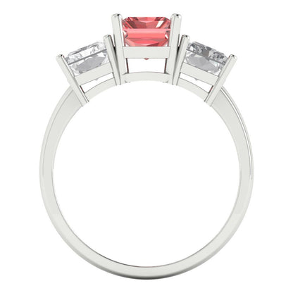 4 cttw Natural Garnet Three-Stone Engagement Ring - Solid Gold (Emerald Cut,8x6mm)