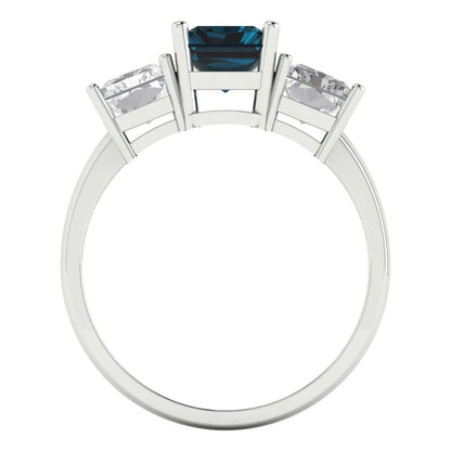 4 cttw Natural London Blue Topaz Three-Stone Engagement Ring - Solid Gold (Emerald Cut,8x6mm)