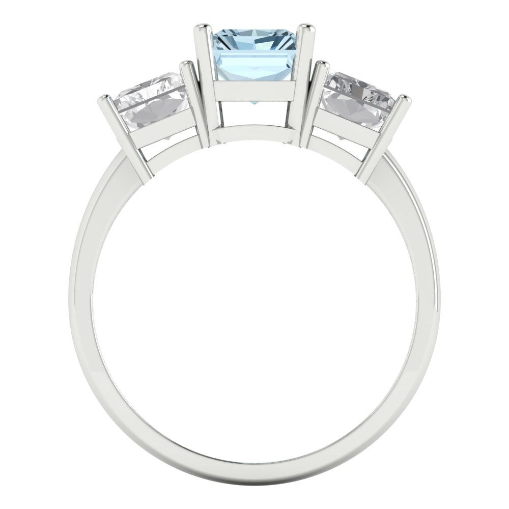 4 cttw Natural Swiss Blue Topaz Three-Stone Engagement Ring - Solid Gold (Emerald Cut,8x6mm)